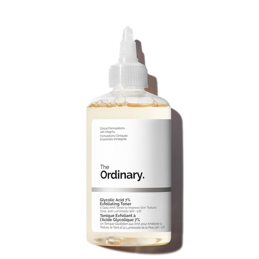 glycolic acid toner, The Ordinary skincare, exfoliating toner, brightening skin solution, acne treatment toner, chemical exfoliant