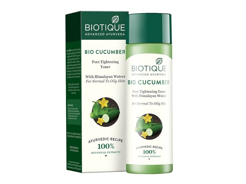 Biotique toner, cucumber toner, pore tightening toner, natural skincare toner, oily skin solution, refreshing face toner