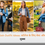 A young college girl wearing a stylish blue short kurti with white wide-leg pants, posing elegantly.
