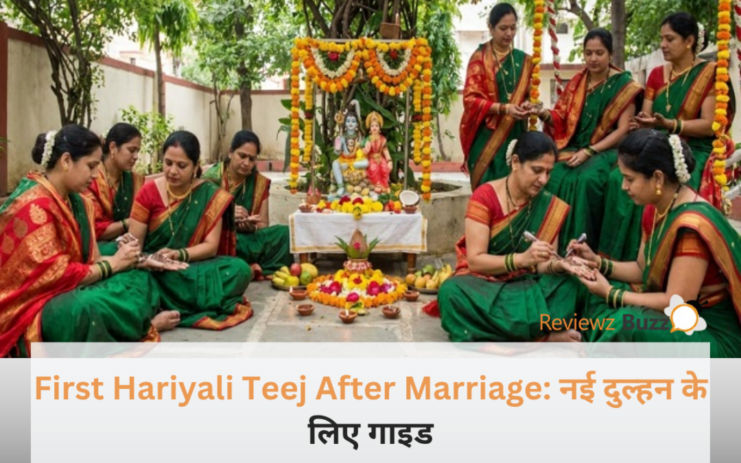 First Hariyali Teej After Marriage के मौके पर हरी साड़ी और हाथों में मेहंदी रचाए नई दुल्हन का खूबसूरत लुक