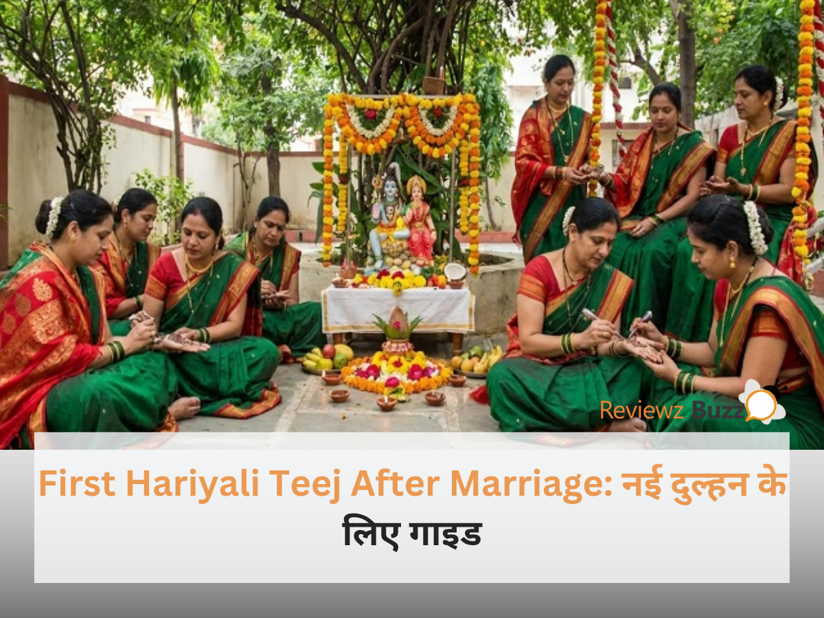 First Hariyali Teej After Marriage के मौके पर हरी साड़ी और हाथों में मेहंदी रचाए नई दुल्हन का खूबसूरत लुक